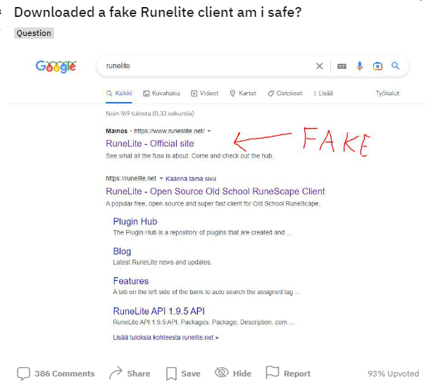 Runelite Malware Reddit Post